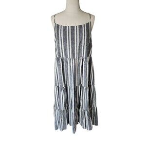 Little Bipsy Linen Blend Tiered Midi Sundress Womens XXL Gray Striped Beach Boho